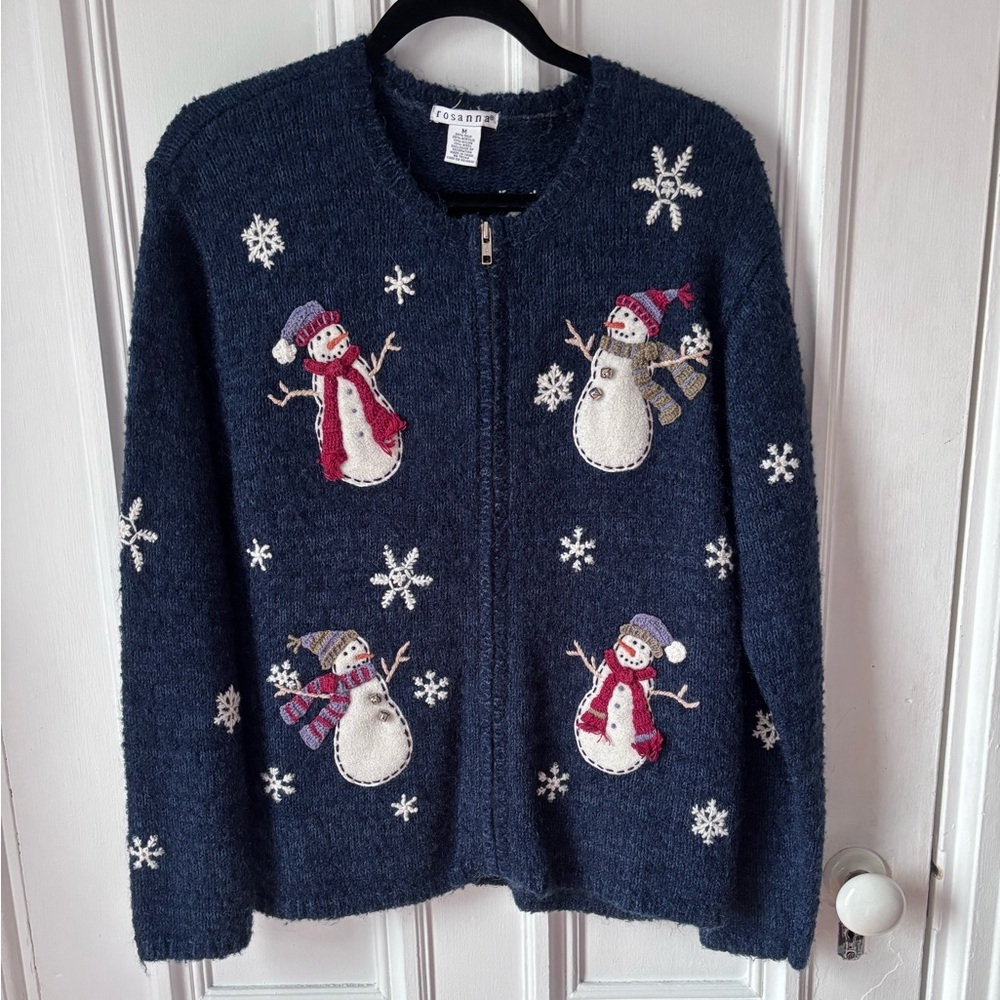 Women’s Vintage Silk Wool Blend 90’s Patchwork Snowman Winter Holiday Sweater